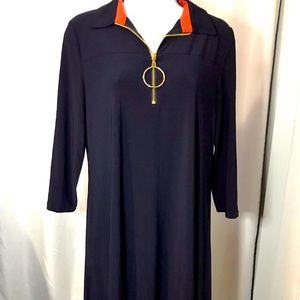NWT MSK Woman Navy and Orange Retro Modern Dress 1X & 2X